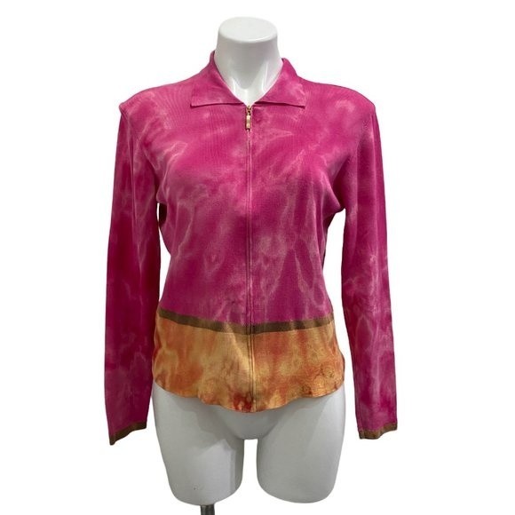 Escada Sweaters - ESCADA SPORT UPCYCLED Tie Dyed zippered Jacket sz LARGE